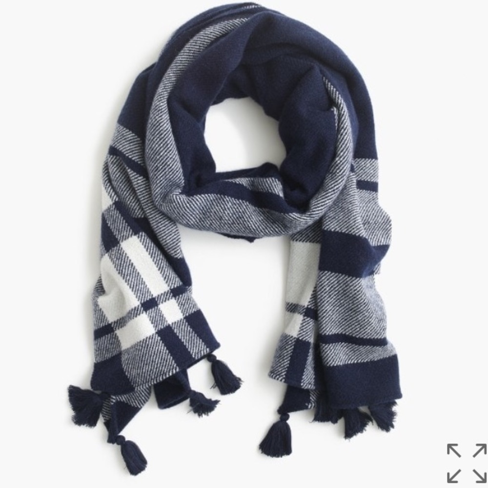J. Crew oversized plaid scarf with tassel pom poms - Picture 1 of 2